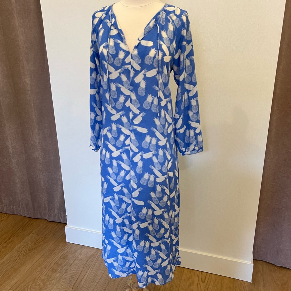 & Other Stories Blue and White Pineapple Long Sleeve Dress
